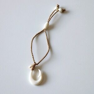 Fish Hook Pendant Bracelet Adjustable Twine White Ceramic Hawaiian Hawaii Anklet